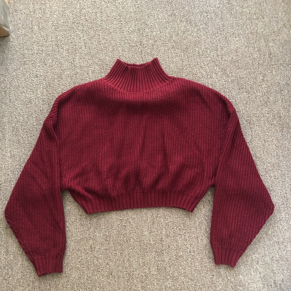 Cropped Turtle Neck Red Sweater